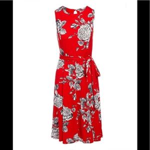 Red & White Floral A-Line Dress NWOT
